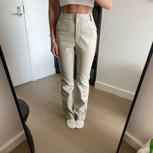 Cream Faux Leather Pants